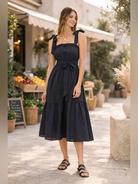 Outerknown Oasis Organic Cotton Gauze Dress Black Small NWT
